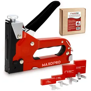 MaxoPro 4-in-1 Upholstery Staple Gun – Heavy Duty Stapler Gun with Staples 4000 (D, U, I & T-Type) – Manual Power Adjustment Staple Gun for Wood, Material Repair, Crafts, Carpentry, Decoration DIY