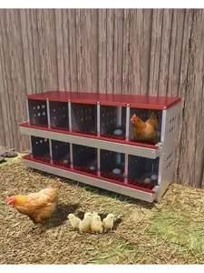 Metal Chicken Nesting Box For Laying Eggs, Rustproof Wall-Mountable Roll Away Chicken Laying Boxes For Hens, Waterproof, Ventilated With Perch, 10 Compartments, Red