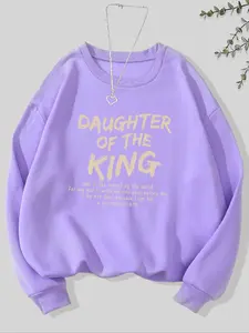 Women's Letter Print Drop Shoulder Sweatshirt, Casual Long Sleeve Round Neck Pullover for Fall & Winter, Women's Clothes for Daily Wear, Tops, Womenswear