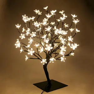 23inch 90 LEDs Cherry Blossom Tree Lights Desk Top Bonsai Tree Lamp with Low Voltage Transformer, Ideal for Christmas Wedding Party Bedroom Home Decoration (Warm White)