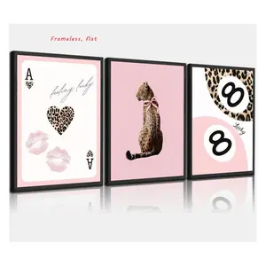 3-Piece Set / Pink Leopard Print Fashion Poster: Wall Decoration featuring leopard-print bows and preppy-style prints; stylish, frameless artwork in the “Lucky 8” style, perfect for girls' bedrooms, dorm rooms, and apartments