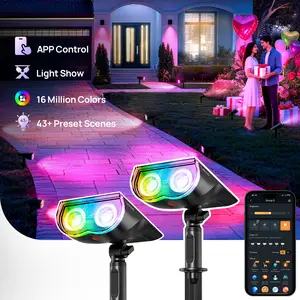 Linkind Smart Solar Lights SL5C Solar Spotlight Color Changing Spot Lights 2 Pack APP Control, Voice Control, Landscape Lighting, Outdoor, IP67 Waterproof, for Yard Garden Pathway