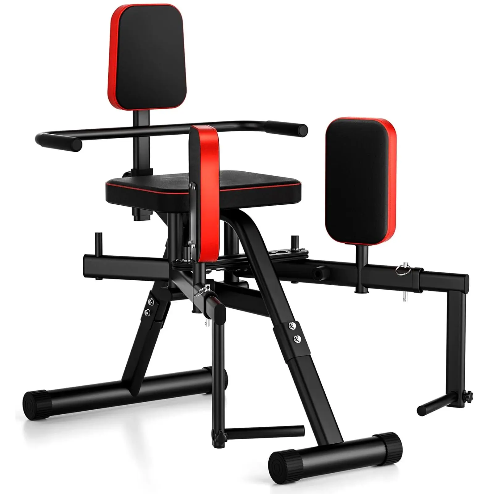 Adjustable Workout Bench with Red and Black Padding for Home Gym Use