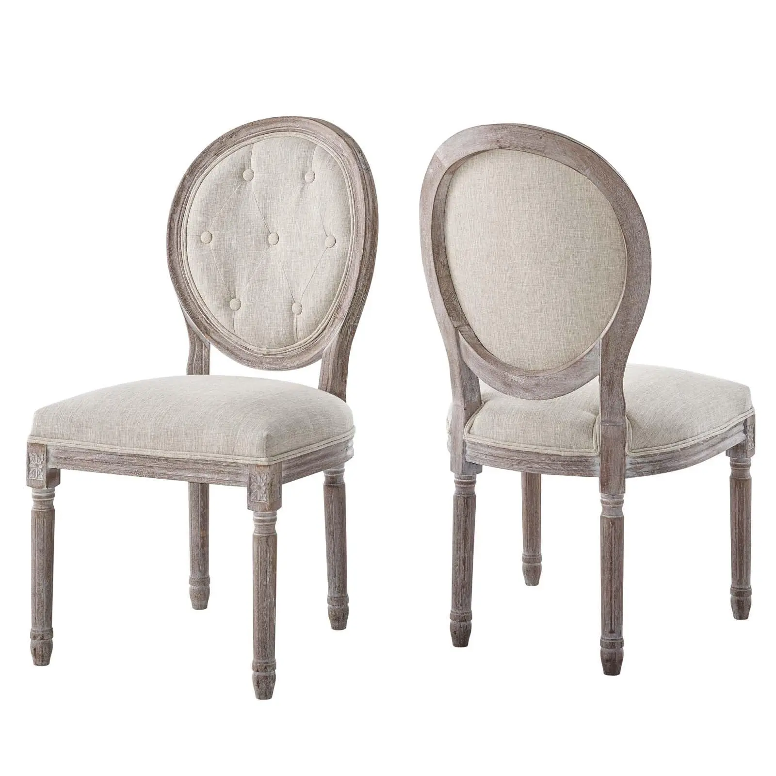 Modway Arise Vintage French Upholstered Fabric Dining Side Chair Set of 2