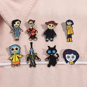 Blue-Haired Girl & Friends Mix Pin Set - Spooky Cute Cartoon Character Design Brooch, Hat Clip, Durable Metal Pins, Halloween Fashion Accessories for Women & Men, Boys & Girls, Perfect for Backpack, Hat, Clothes, Bag