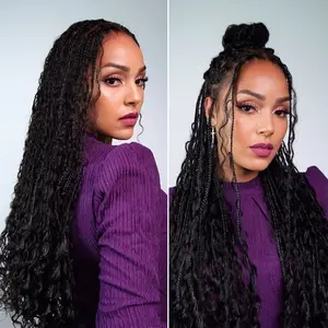 Flash Sales Braided Wig Knotless 26'' Braids Wig Boho Briaded Wigs Box Braid Human Hair Curls Flexi-Fit Invisi Drawstring Cap 16"HD Full Lace Super Natural Scalp