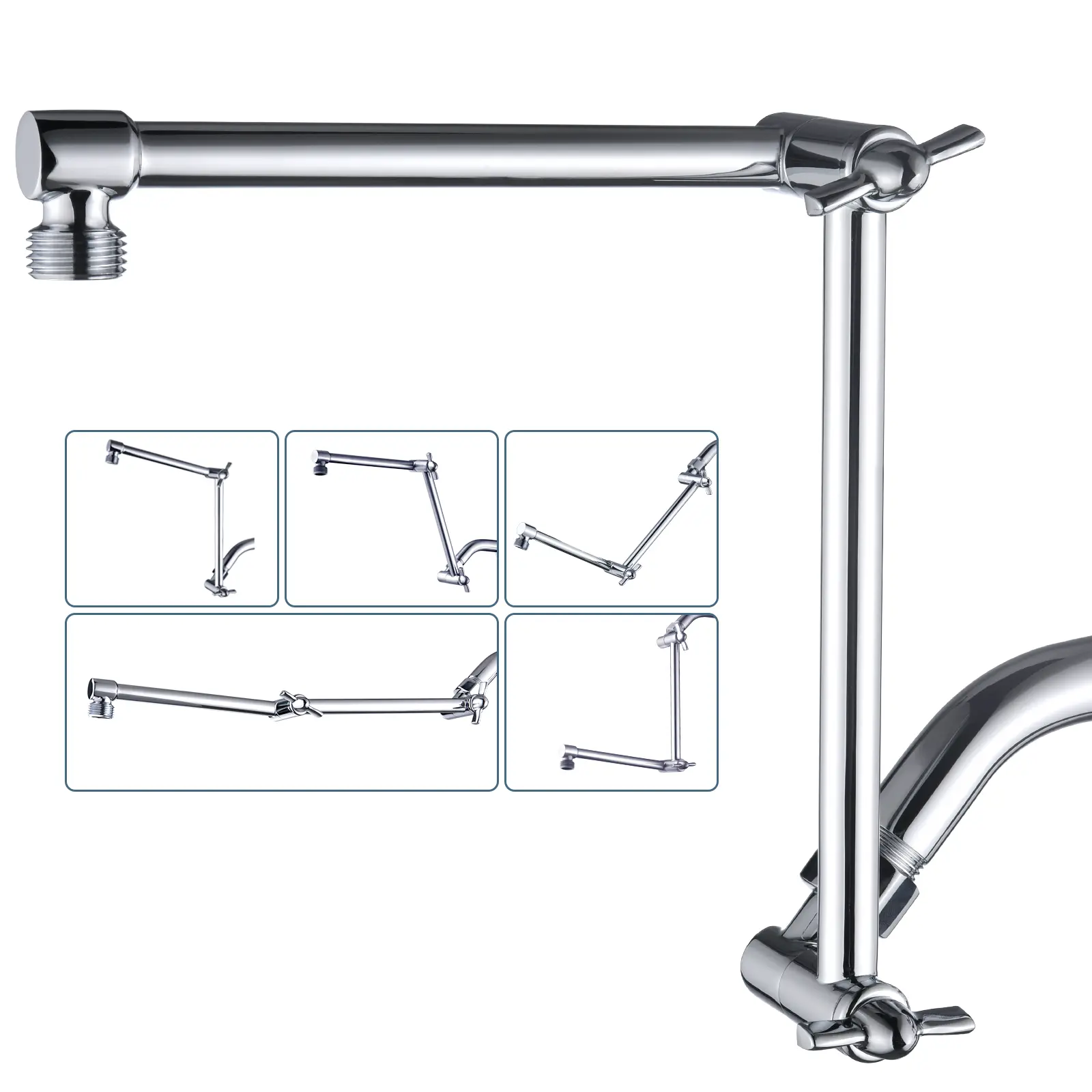 BRIGHT SHOWERS Brass Shower Arm Extender for Rain and Handheld Shower Head, 14 Inch Universal Shower Head Extension Arm, Adjustable Height & Angle