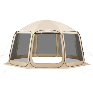 VEVOR Screen House Tent, 15 x 13.8 ft, 12-15 Person Pop Up Screen Tent, Portable Screened in Canopy with Carry Bag, Netting Sides, Ground Stakes, for Garden, Patio, Backyard, Outdoor Activities, Beige