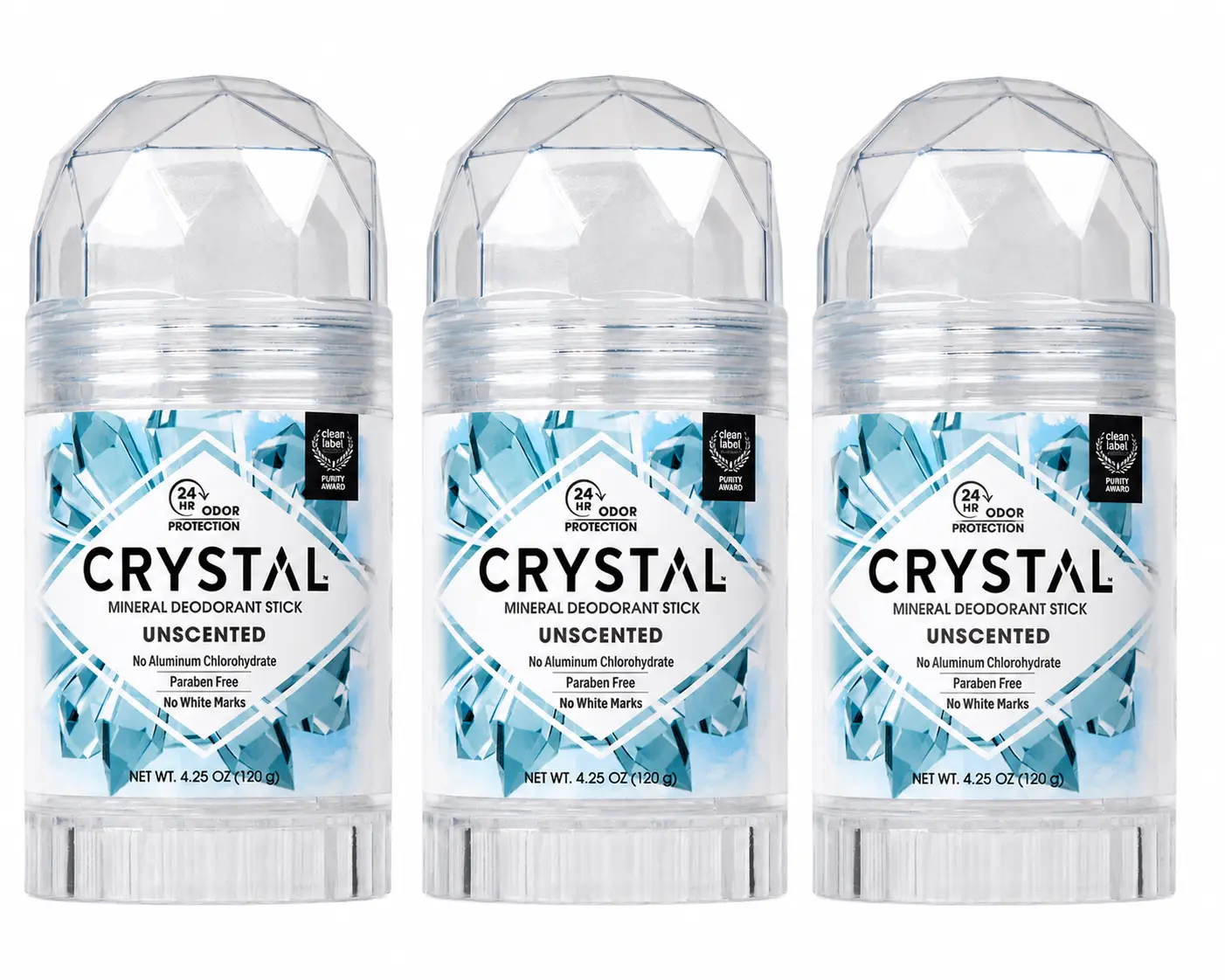 3 Pack CRYSTAL Mineral Deodorant Stick, Unscented, 4.25 oz