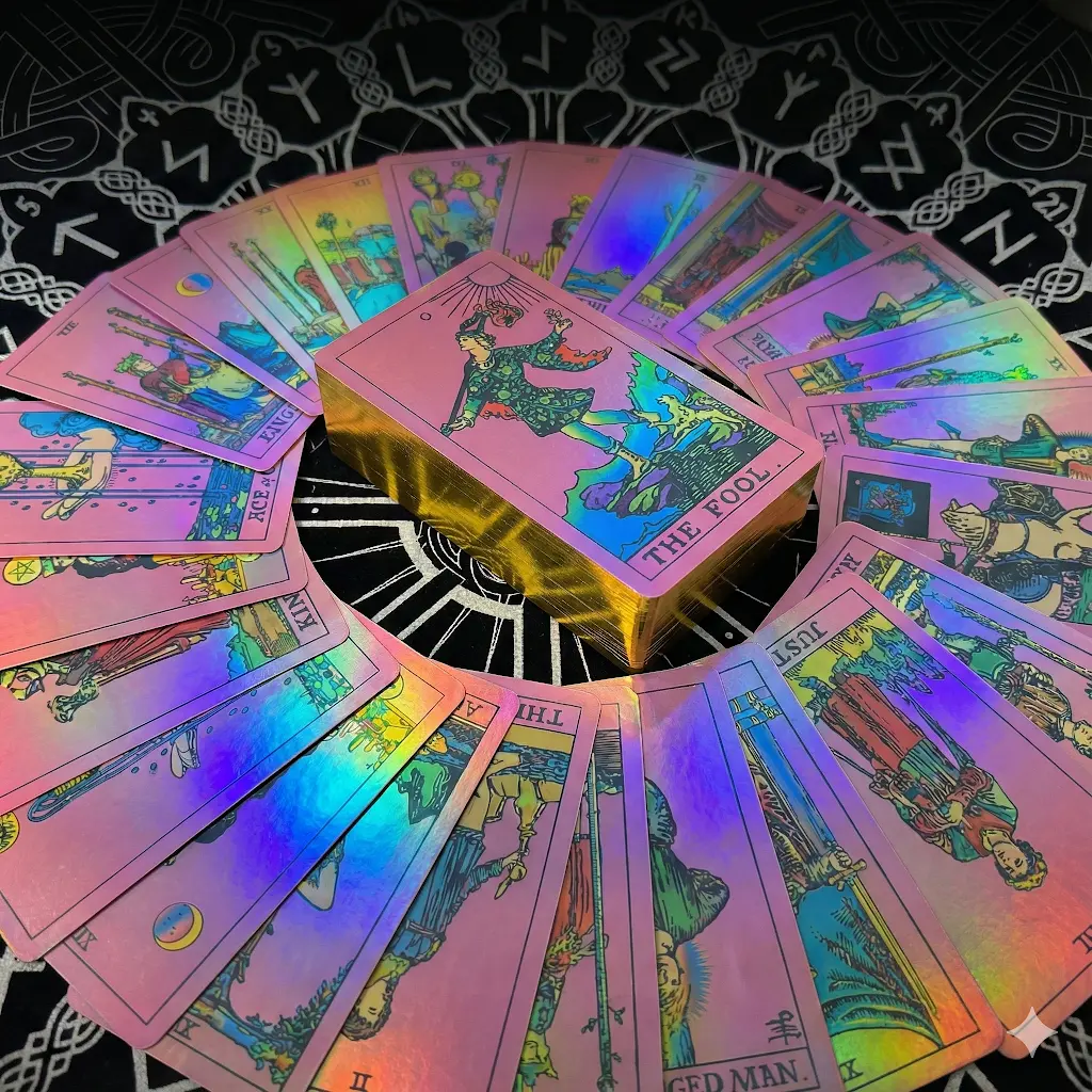 SDIK&SSIK Gradient Pink with Gold Edge Waterproof Foil Tarot Cards Deck for Beginners, Including Chakra, Planet, Zodiac Sign & Element Guide Book with Affirmations for Tarot Reading, Durable