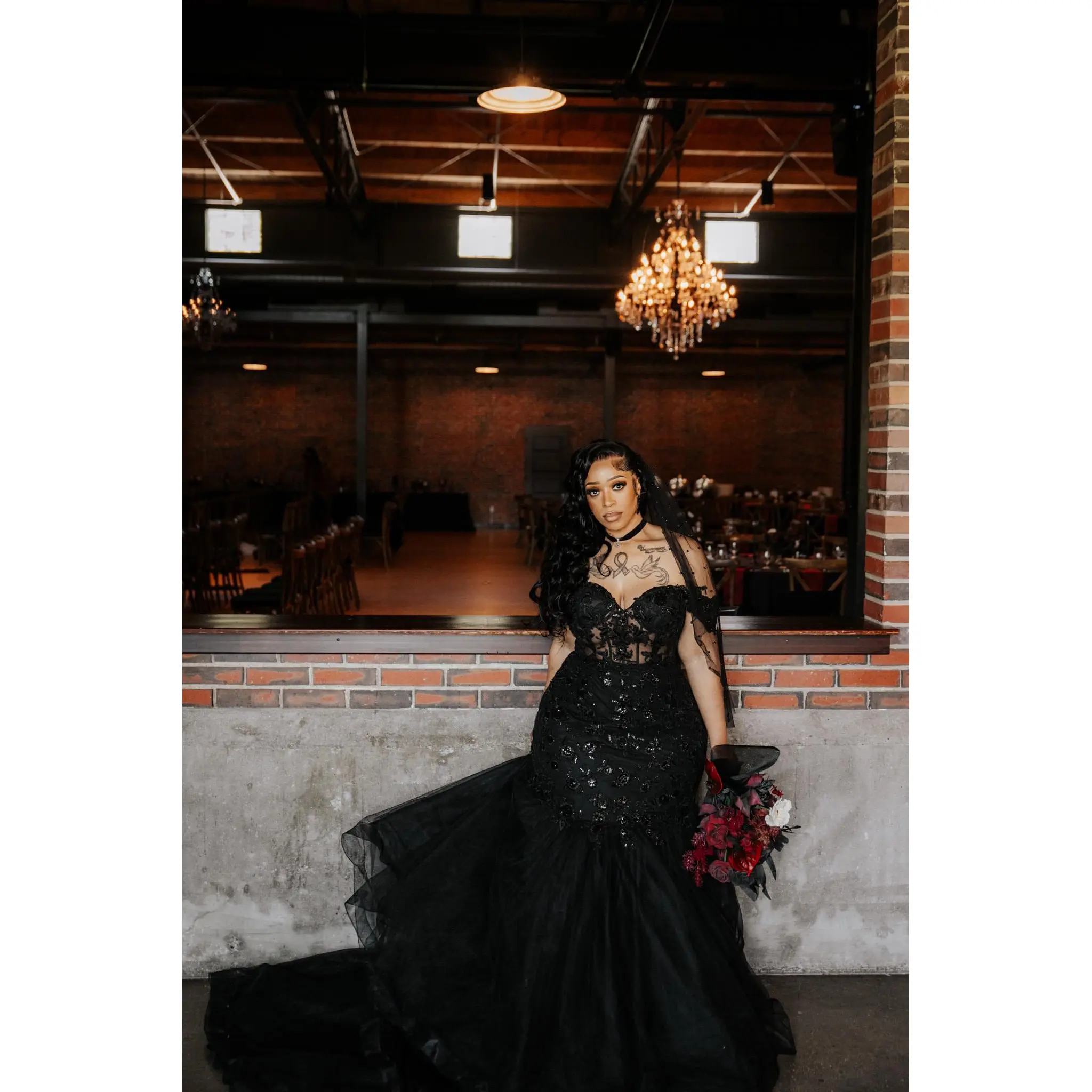 Brianna Black Mermaid Wedding dress with See Through Bodice , Black Wedding Dress, Gothic Wedding Dress, Lace wedding dress