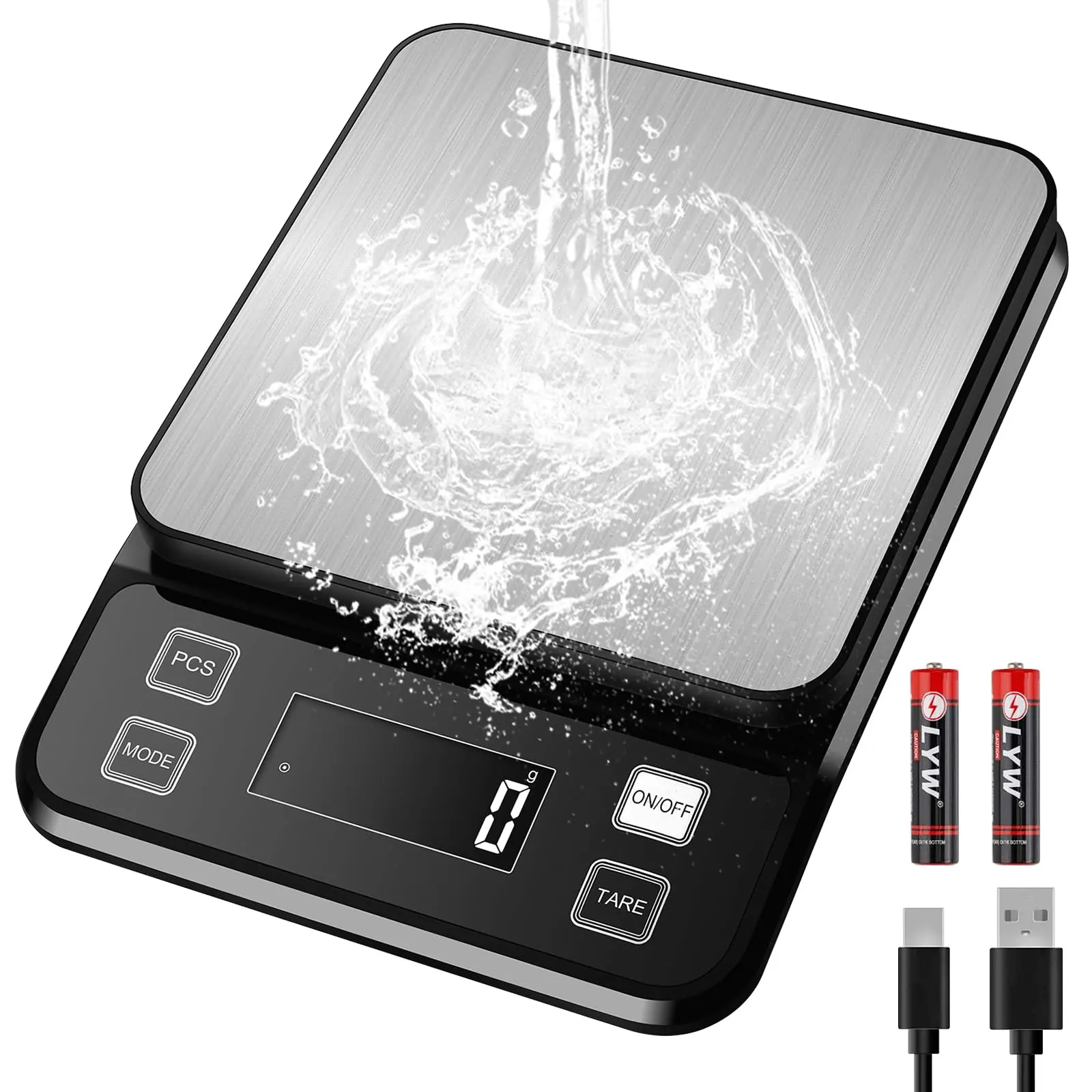 22lb Waterproof Ipx67 Kitchen Scale With 0.1g/0.001oz High Precision   Large Stainless Steel Food 10 Unit Washable Hangable Usb Rechargeable Lcd Display For Cooking Baking