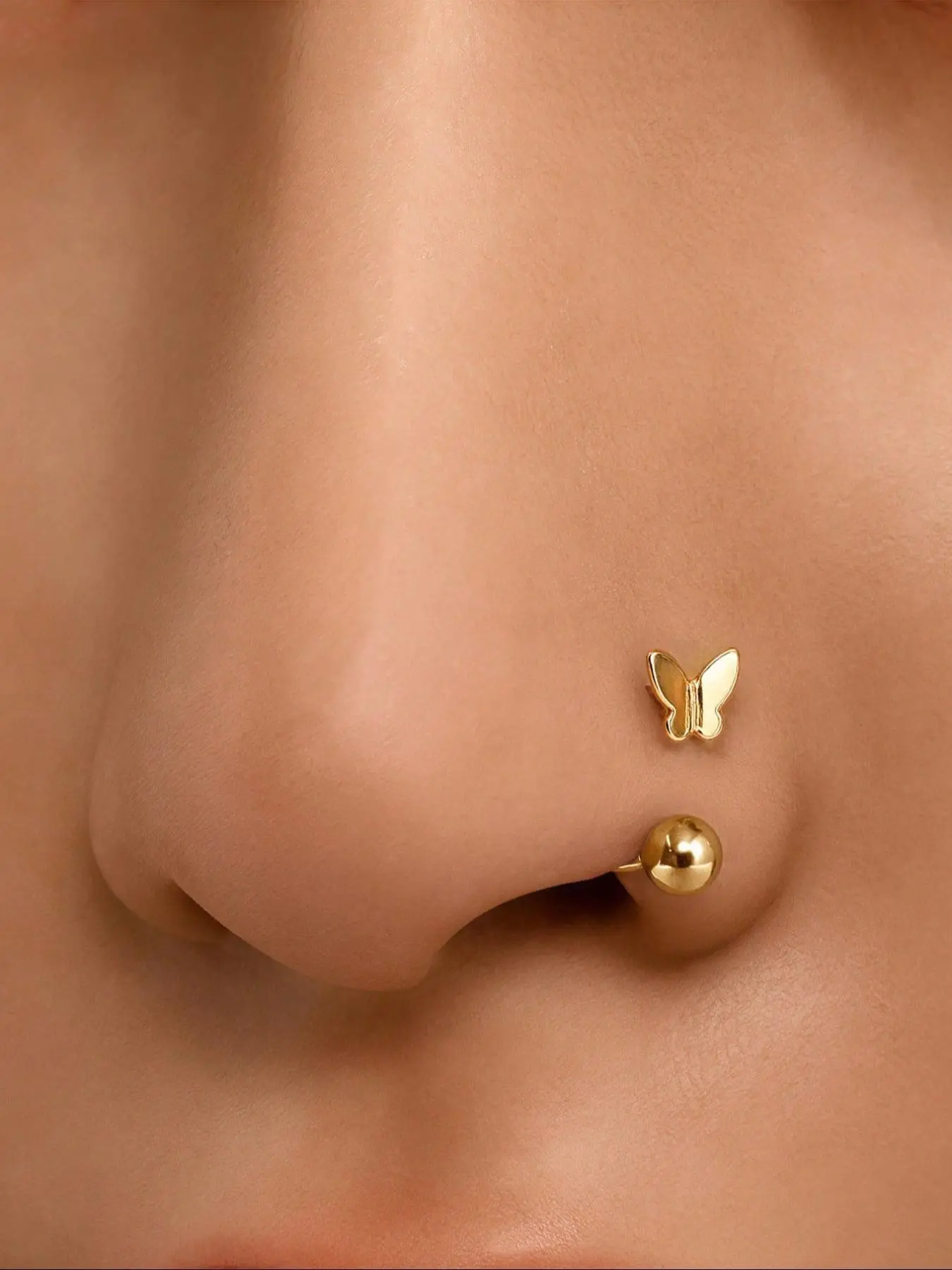 18k Butterfly Nose Ring, Hypoallergenic Lightweight Silver Color Nose Jewelry, Body Jewelry, Tragus & Cartilage Piercing Jewelry for Women, Body Jewellery