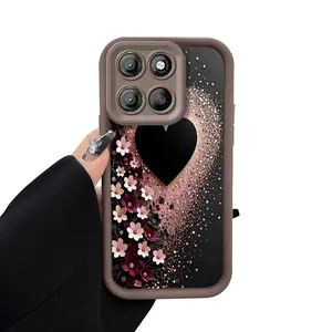 Phone Case suitable for Motorola Moto Edge 60 Fusion 5G Floral Flower Heart Glow Straight Edge Upgraded Lens Protection Protective Durable Bumper Cover Casing for Boys and girls Accessories