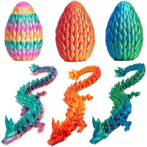 3PCS 12" 3D Printed Articulated Fidget Figure in 5" Dragon Egg, Prefilled Egg with Dragon Inside, Easter Basket Stuffer Gift (3PCS- Rainbow)