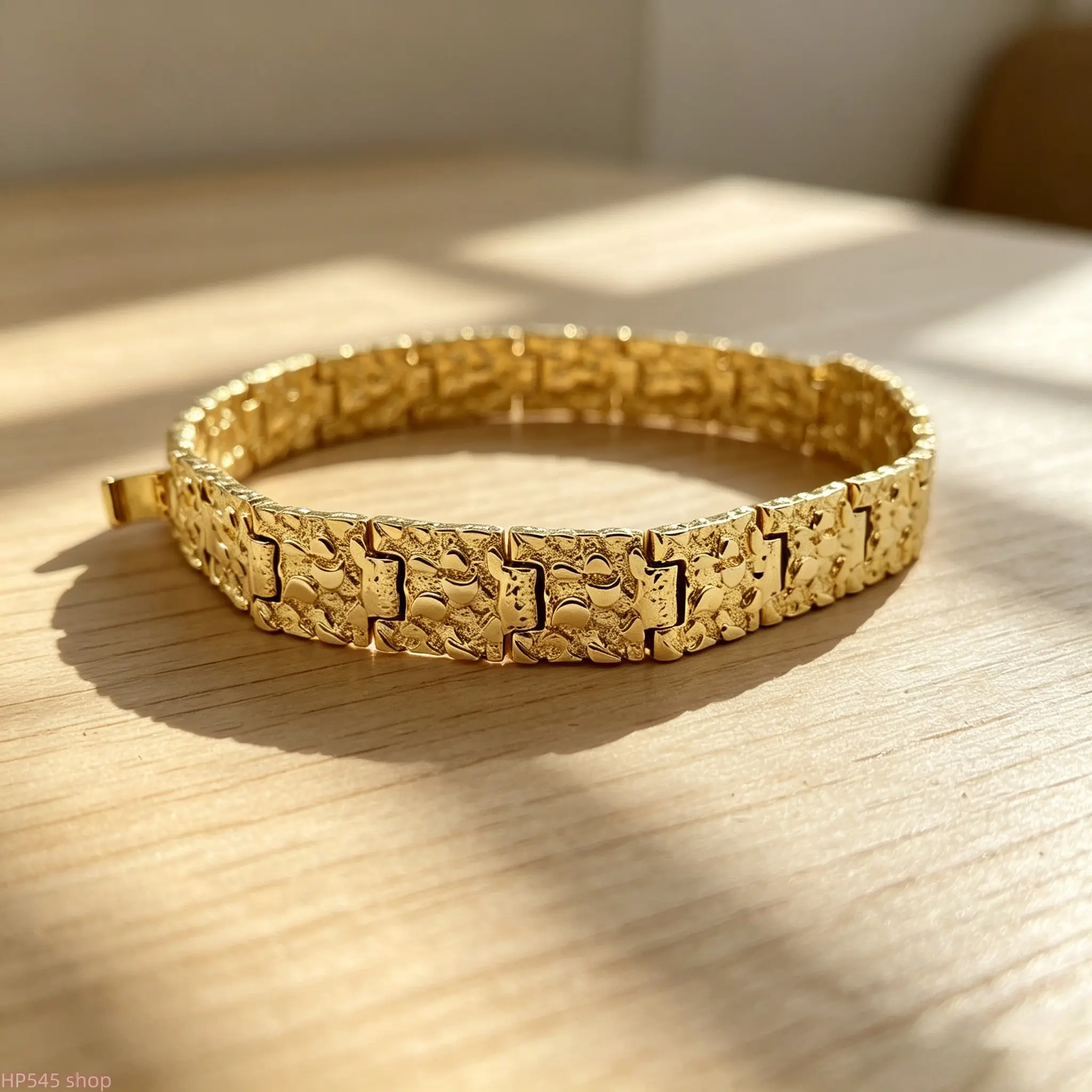 Nugget-Shape Gold-Plated Stainless Steel Bracelet, 15mm Width, 7in & 8in Two Size Options, Tarnish Free and No Fade Long-lasting Jewelry, Stylish Daily Accessories for Men, Perfect Gift for Guys, Do Not Wear During Long Showers homedecor