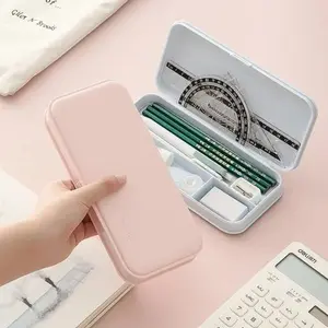 Multifunctional Rectangle Plastic Pencil Case & Makeup Organizer, Large Capacity Layered Design for School Supplies, Office Stationery, Scratch-Resistant Cosmetic Storage Box with Ins Aesthetic, Back to School Gift for Students, Cute Makeup Organizer