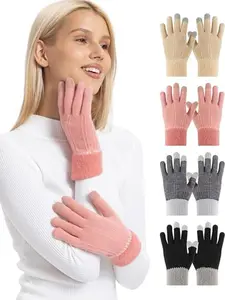 4 Pairs Winter Gloves for Women Cold Weather, Womens Warm Lined Knit Gloves Winter Touchscreen Texting Gloves