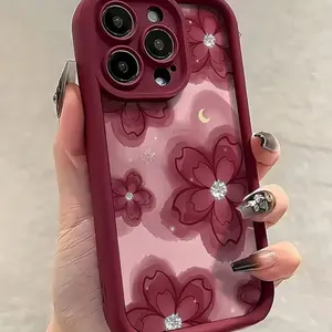 Wine Red Gradient Red Flower Background Soft Ladder All Inclusive Protective Phone Case Suitable for iPhone 17 E Air Pro ProMax iPhone16 15 14 Plus 13 12 Mini 11 X XS XR, Providing Anti Drop, Anti Scratch and Anti Shatter Screen Protection Design