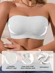 Seamless Non-Slip Strapless Bandeau Bra, Strapless Shaping, With W-Shaped Jelly Strip Support, Lifting And Anti-Sagging, Breathable Skin-Friendly Fabric, Adjustable Back Hooks, No Show Under Clothes, Off-Shoulder Tops, Slip Dresses
