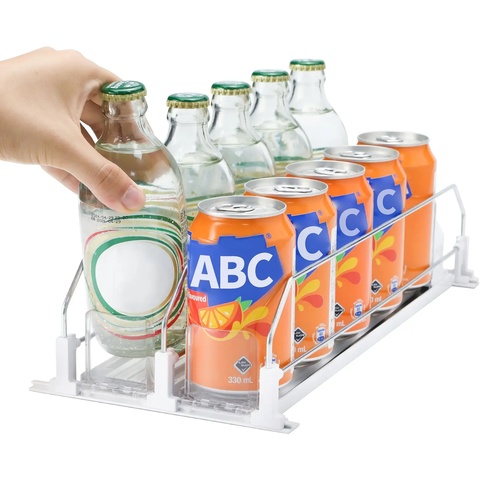 2-piece Adjustable Automatic Sliding Refrigerator Beverage Rack, Supermarket Automatic Replenishment Rack, Space-saving Sliding Can Rack, Suitable for Kitchens, Offices, and Supermarket Displays