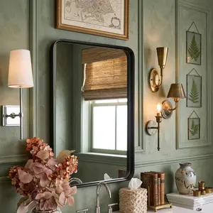 Shatterproof Bathroom Wall Mirror –22" x 30" Vanity Mirror with Rectangular Metal Frame, Anti-Fog, Black, Gift for Mother's Day