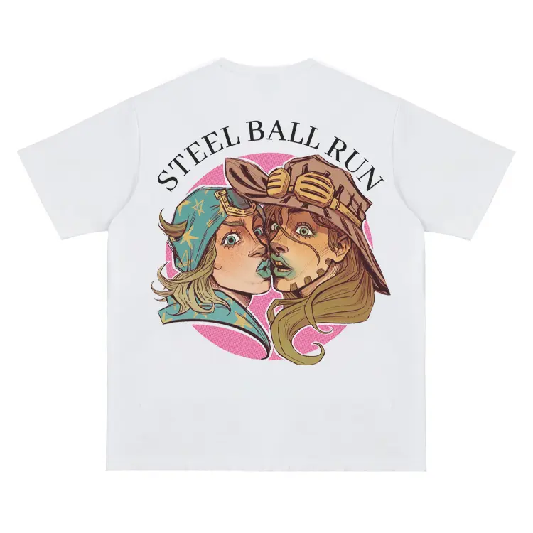 Men's 100% Cotton JoJo "Johnny Gyro" Vintage Oversized Round Neck Short-Sleeve Anime T-Shirt, Original Design Streetwear Top, Casual Fan Gift