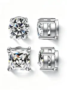 Crystal Magnetic Studs and Clip-On Earrings, Unisex Punk Style Zirconia Drop Earrings, No Piercing Required, All-Season Fashion Jewelry