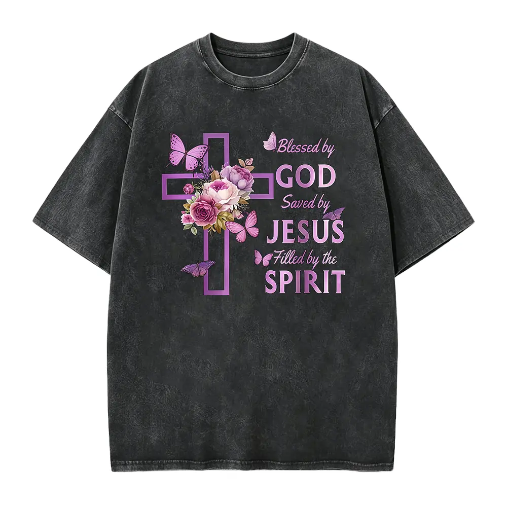 Blessed By God Saved By Jesus Purple Floral Cross Christian T-S Women's T-Shirt