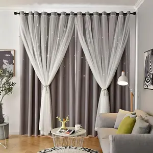 Star Pattern Curtain, Double Layer Design Curtain, Home Decorative Window Curtain for Living Room Bedroom, Home Decor Supplies, Home Decoration Curtain