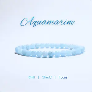 LOVSKAYA Non-Natural Aquamarine Crystal Bead Bracelet - Unisex Adult Elegant Jewelry, Stone of Courage, Positive Vibes, Serene Energy Carrier for Healers