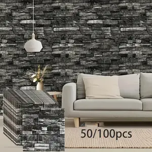 50/100pcs 3D Wall Stickers, Self-Adhesive Foam, Waterproof, Easy Clean, Cuttable, Ideal for Kitchen, Living Room, Bathroom, Hallway Decor