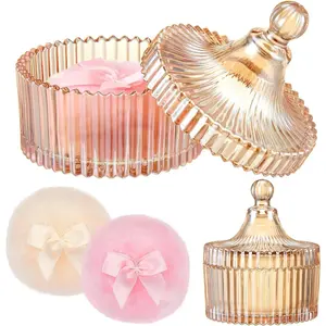 Body Powder Puff and Container, Soft Powder Puff,Glass Box for Dust Puff,Powder Puff for Body Powder,Powder Puff Wet Dry Makeup,Powder Applicator With Case for Dusting Powder