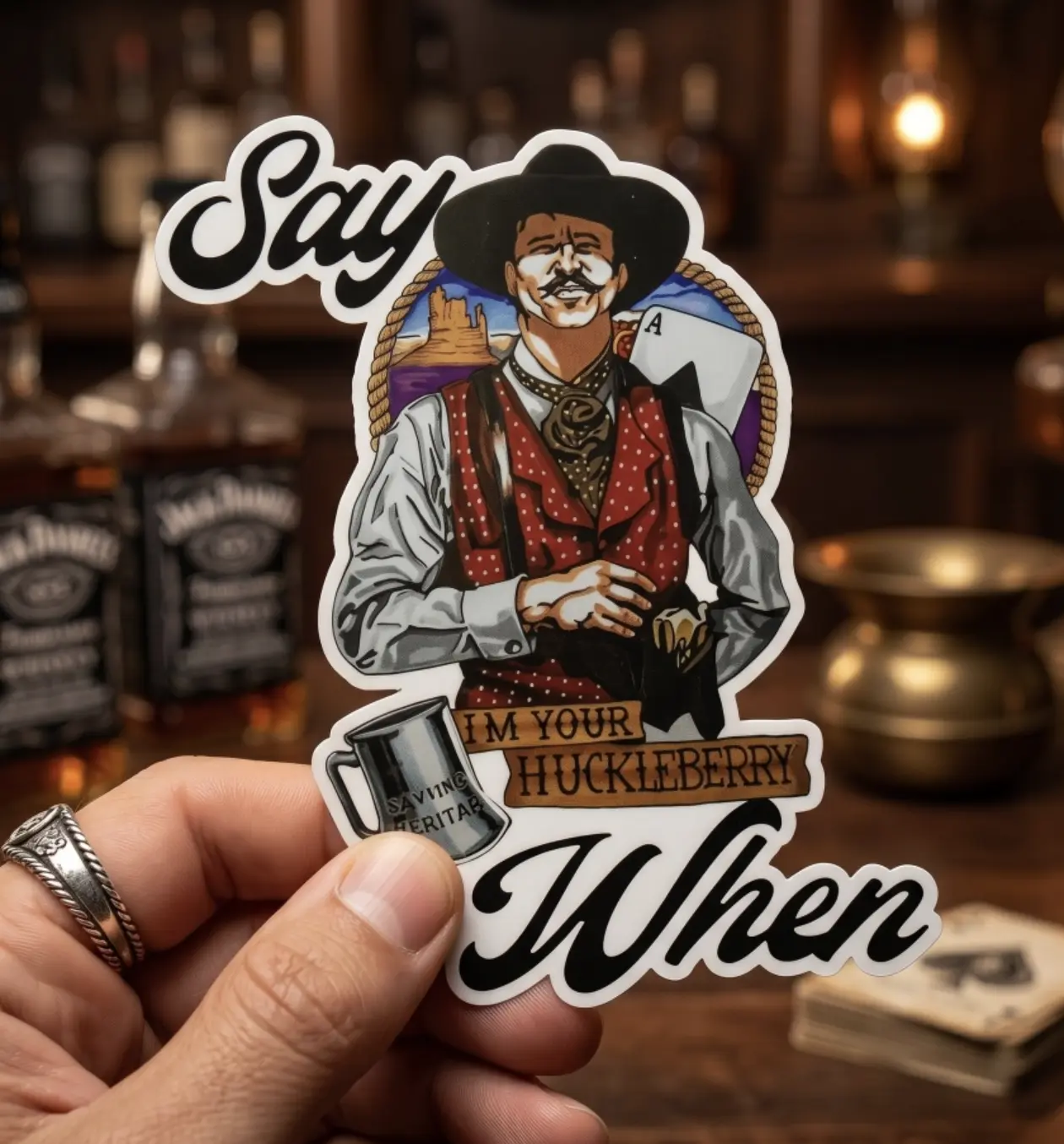 Doc Holliday Say When Sticker, Western Cowboy Movie Quote Vinyl Decal for Laptop, Water Bottle, Car, Funny Retro Cowboy Decor, Durable Sticker Gift for Men & Movie Fans, Laptop Water Bottle Decal Sticker
