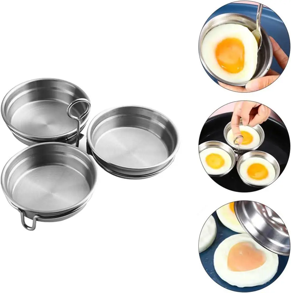 Poached Egg Holder,Egg Poacher Tray, Nonstick Stainless Steel Egg Poacher Replacement Cup Egg Pan with Oil Brush for Home Kitchen Random Color Metal Egg Poaching Cups Egg Cooker Egg Cooking Utensils