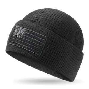 OUTDOOR SHAPING Fitted Knit Beanie - Adjustable, Stylish Grid Fleece, American Flag Embroidery, Handcrafted Premium Tactical Skull Cap, Beanie Fitted