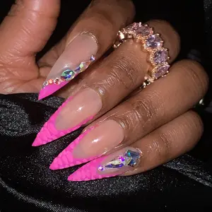 French Tip Bling Custom Hand Made Press On Acrylic Nails