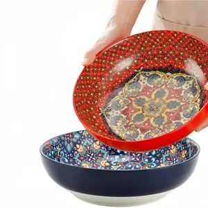 2-Piece Set 10.15-Inch Ceramic Soup Bowls, 67oz Large Noodle Bowl Ramen Bowl Set High-Value Dinnerware, Floral Pattern, Microwave & Dishwasher Safe, Serving Bowls