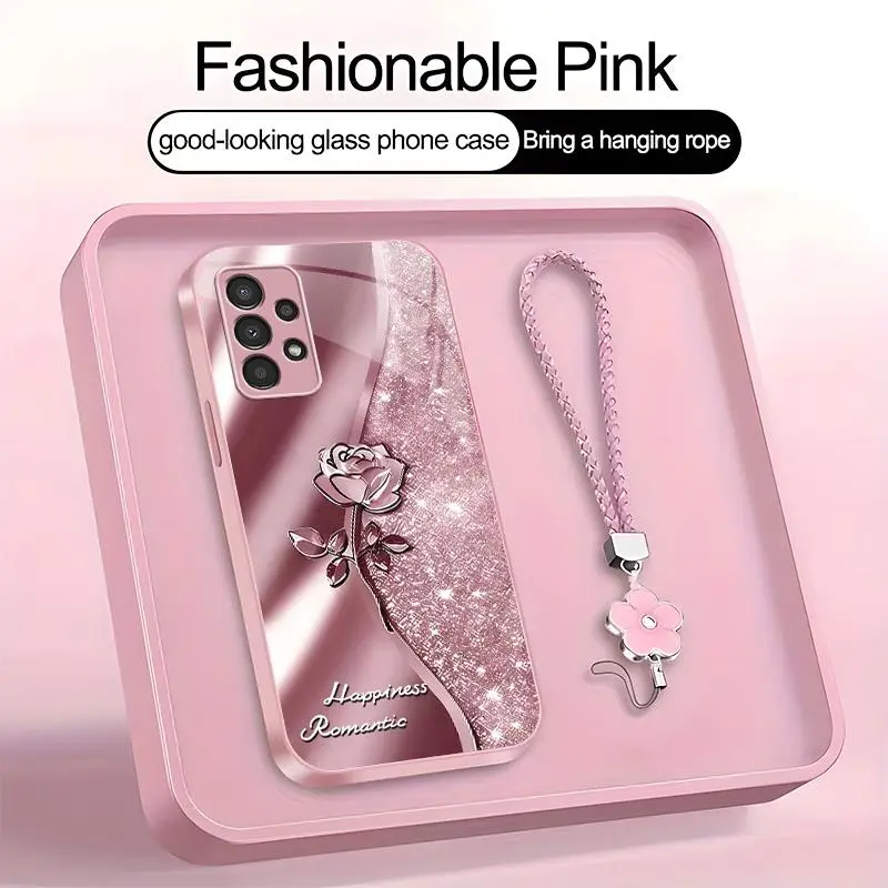 Suitable for [Galaxy A13 4g] high-end phone case，a beautiful four-leaf clover lanyard is included,printed case, no glitter，exquisite high-quality rose pattern,a variety of colors are available for you to choose from YM99