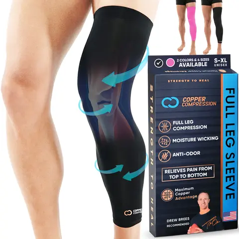 Copper Compression Full Leg Compression Sleeve - Thigh-to-Ankle Recovery Aid Sports Sleeves & Support for Workouts, Everyday Sports