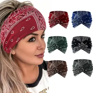 6-piece women's cashew hairbands, Headbands Women, for sports, running, and yoga, multi-colored bohemian-style crossed wide-edge hairbands, hair accessories for daily use, Workout Headband, Elastic Headband