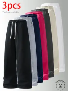 3-pack men’s long pants and casual athletic pants featuring an elastic waistband with drawstring design. Available in multiple colors for versatile wear. Suitable for home, everyday outings, shopping/commuting, fitness workouts, and travel. A basic, all-s