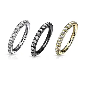 Daith Conch Helix Hinged Segment Hoop Ring with Set CZ Paved Jewels 16ga 14ga- Sold Each