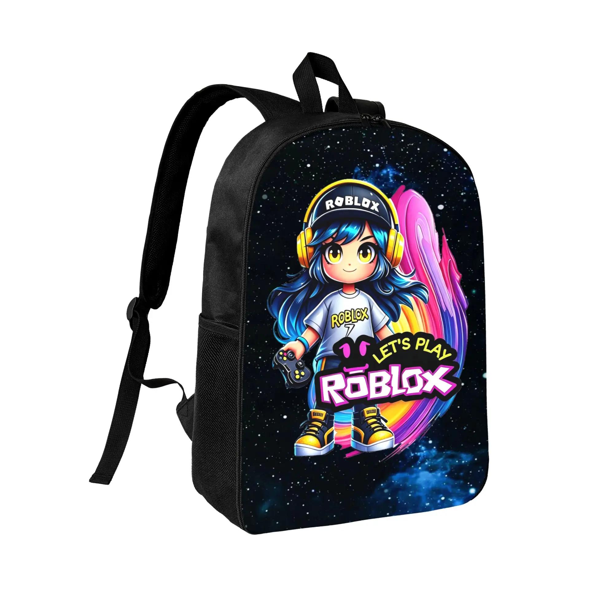 Roblox Themed Casual Backpack Durable Fabric Adjustable Shoulder Straps Large Storage Space Side Water Bottle Pocket Heavy-duty Stitching Daily Outdoor Travel Backpack