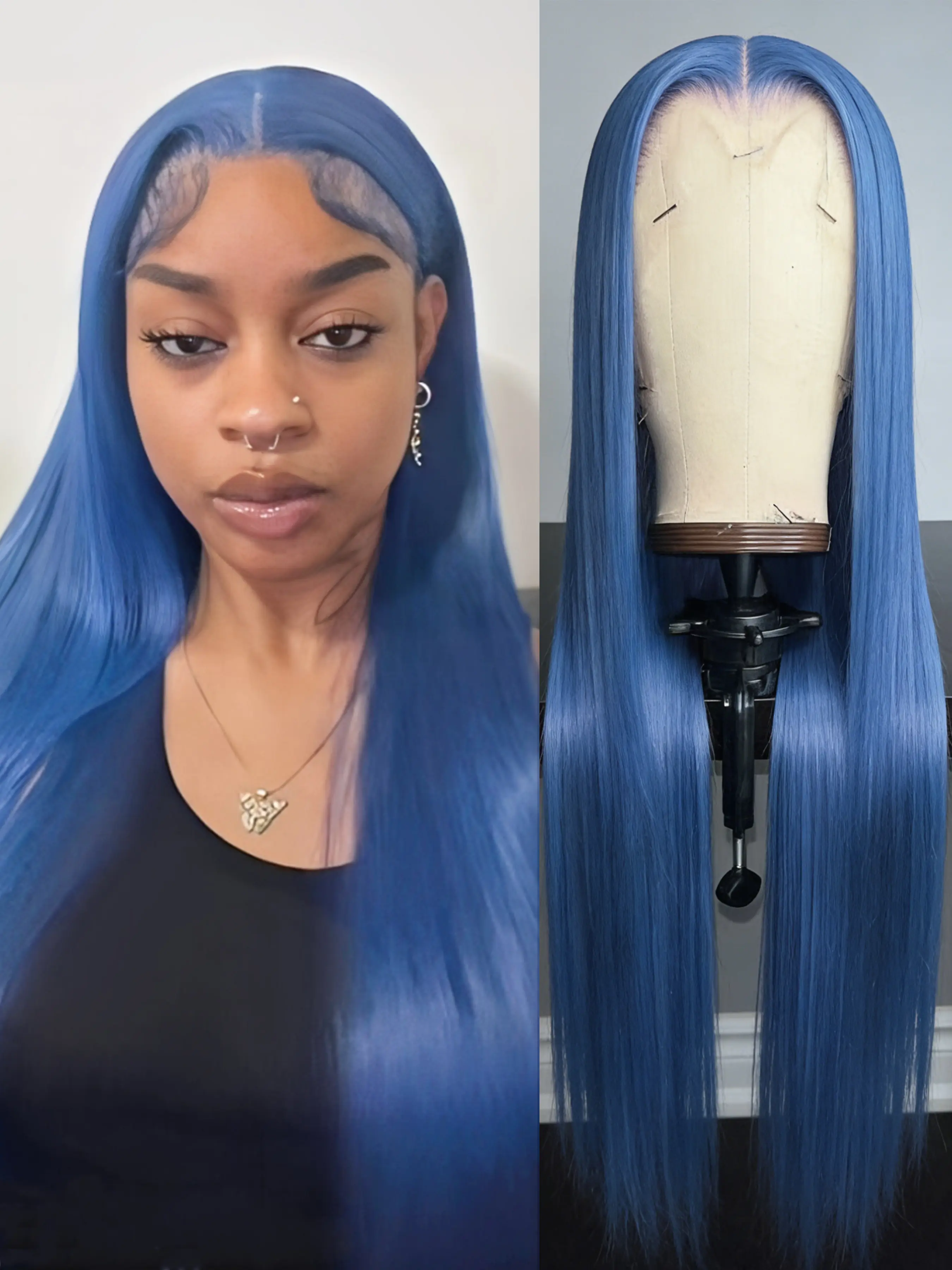 Blue Straight Synthetic Wig 13×4 Lace Part Natural Hairline Hear Resistant Lace Front Wigs for Men Women Wear Cosplay Party Use Fun Wigs Role Play Wig Blue Fiber Hair 26Inches Synthetic Hairpieces
