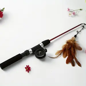 Funny Cat Wand, Retractable Fishing Pole Style Interactive Cat Toy, Teaser Stick with Faux Feather for Kittens & Cats