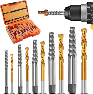 Screw Extractor and Left Hand Drill Bits Set, Bolt Remover Reverse Cobalt HSS Steel Drill Bit for Rounded-Off, Damaged , Screws&Studs