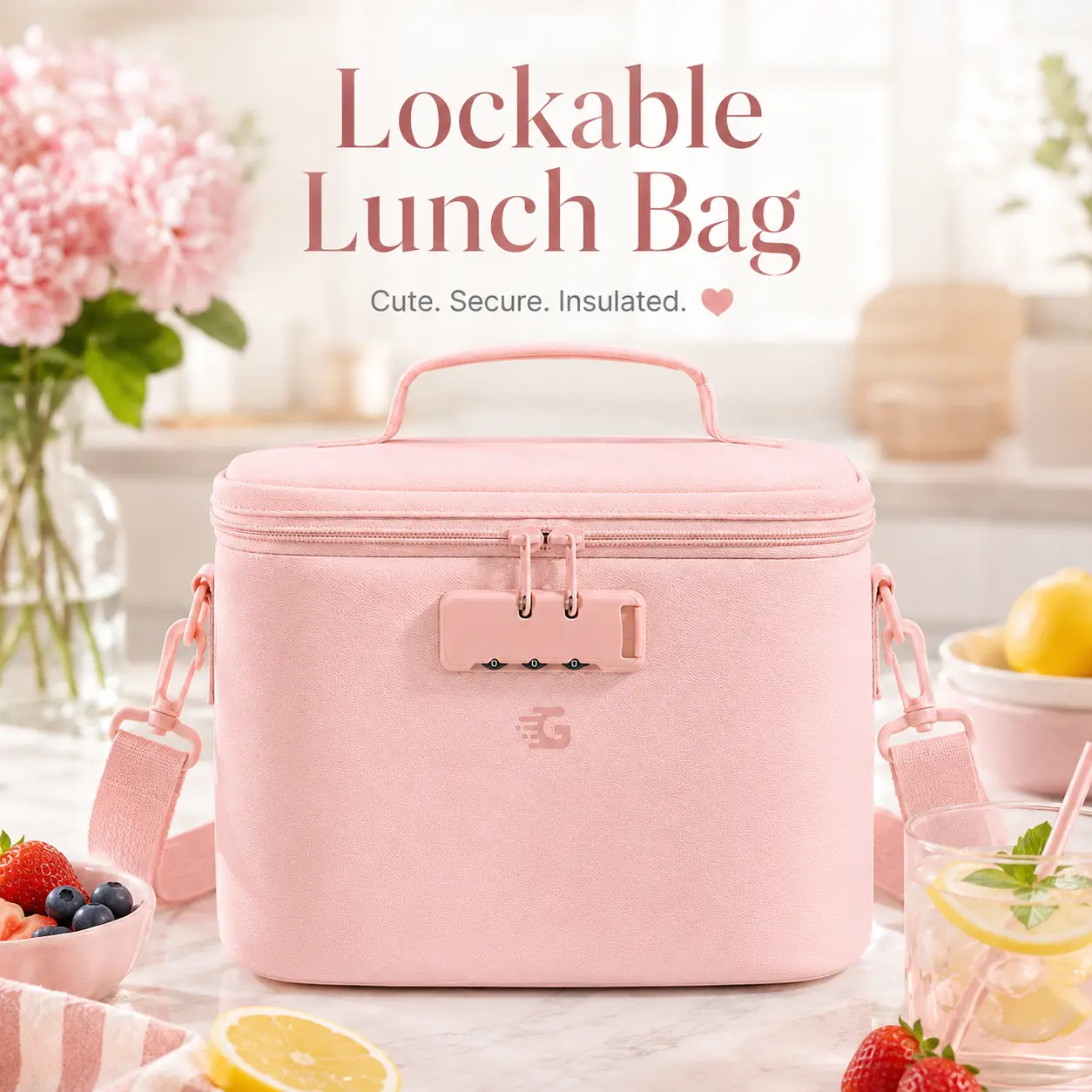 GLORIEROO Women's Lockable Insulated Lunch Bag - Waterproof Leakproof Thermal Carrier, Lightweight Reusable Zipper Tote with Combination Lock, Insulated Bags for Work, Back to School Gifts, Zipper Lunch Bag