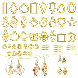 172 pcs Open Bezels for Resin, 2 Size 36 Styles of Gold Hollow Frame Pendants Bezels with 100pcs Jump Rings, Unique Bee Resin Bezels for Jewelry Making, Necklaces Earrings Making Supplies