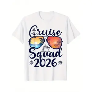 Men's 2026 Cruise Squad T-Shirt - White Cruise Ship & Tropical Sunset Graphic Tee with Nautical Vacation Design, All-Season Comfort Fit Short Sleeve Shirt for Cruise Parties, Beach Outfits & 2026 Group Trips (Cruise Team Matching Outfits), Shortsleeve, Ca